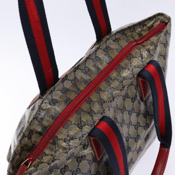 GUCCI GG Crystal Sherry Line Tote Bag Coated Canvas Red Navy - Picture 6 of 13
